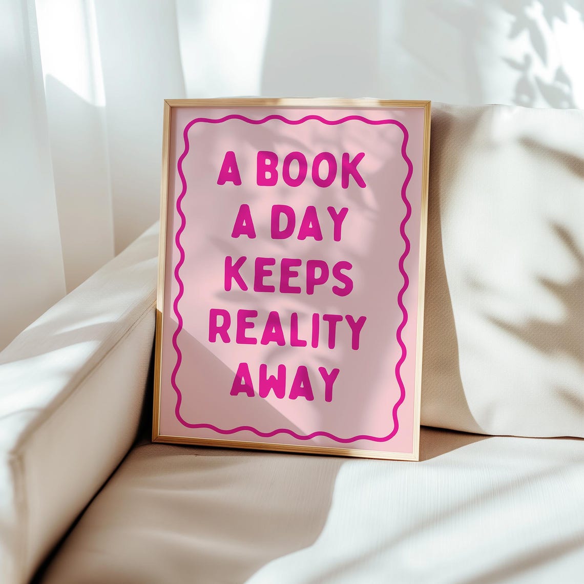 A Book A Day Keeps Reality Away Pink Typography Book Lover Wall Art - Image 4