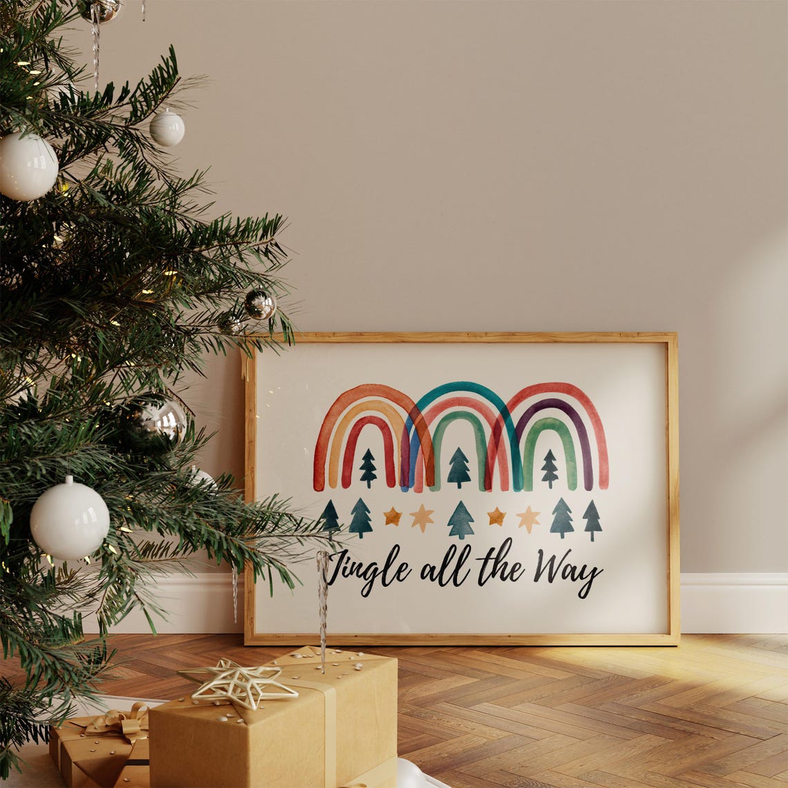 Jingle All the Way Watercolor Rainbow Christmas Trees Poster - Image 5