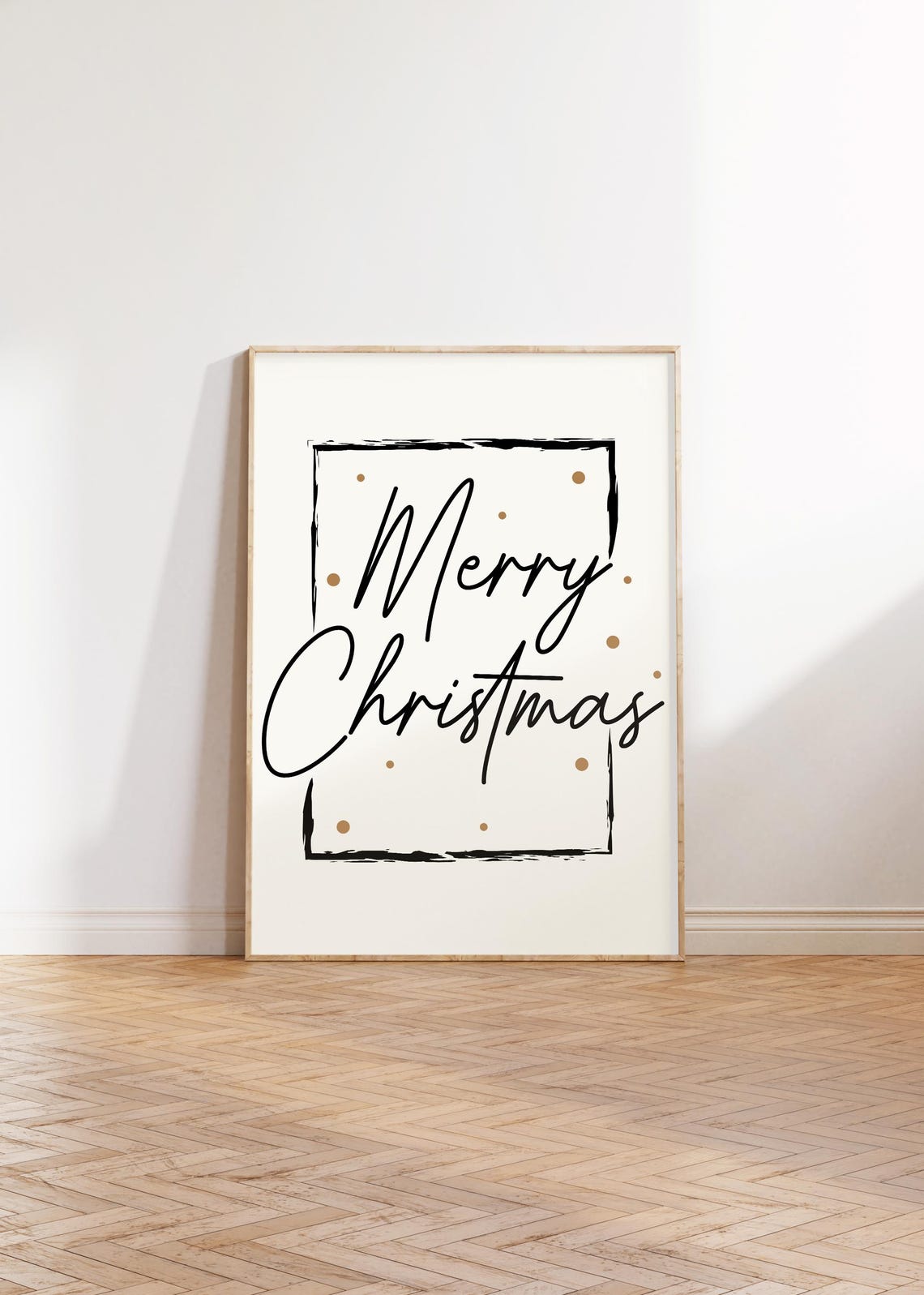 Merry Christmas Script in Black Frame With Gold Dots Holiday Poster - Image 4