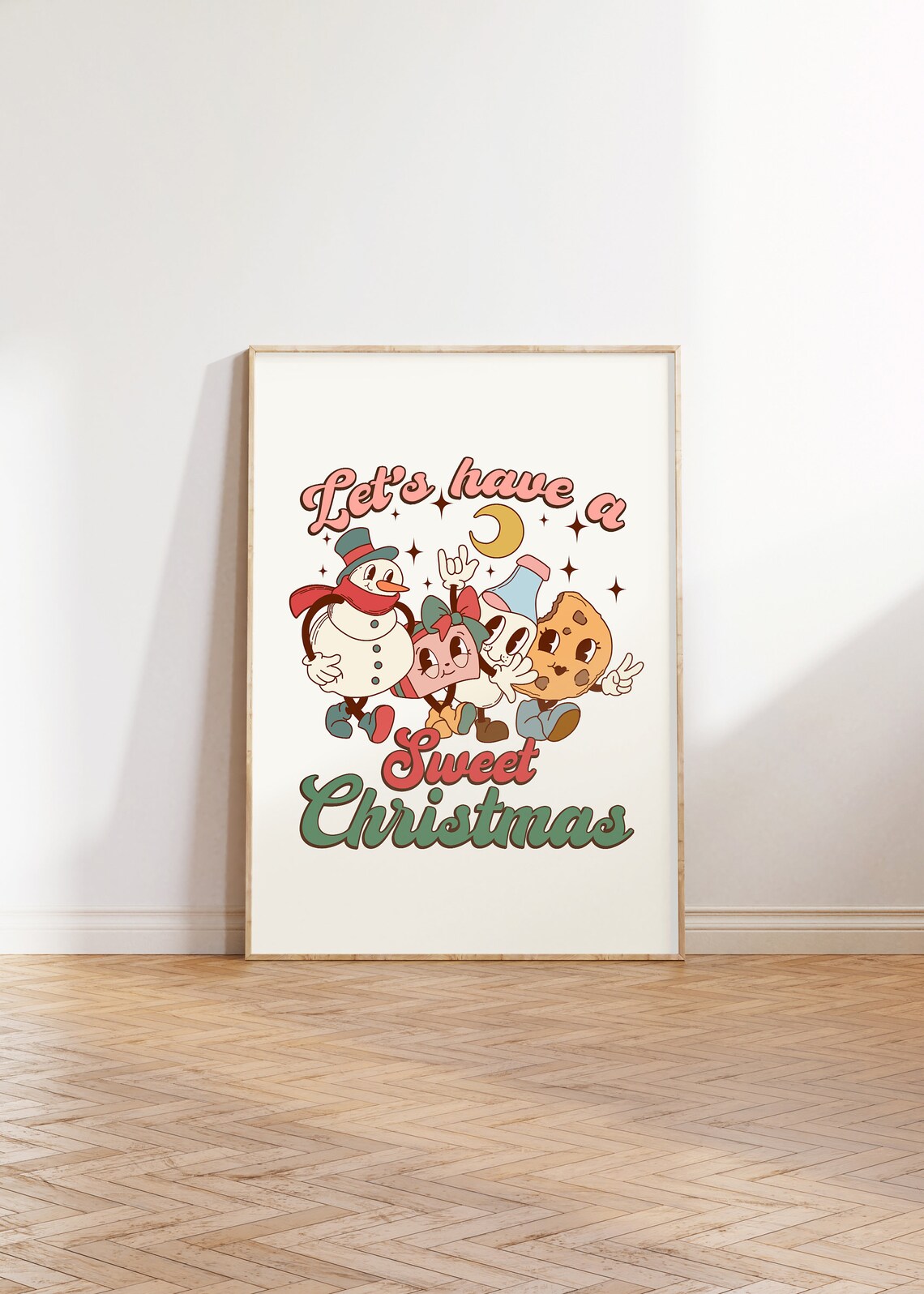 Let's Have a Sweet Christmas Retro Cartoon Friends Moon Poster - Image 3