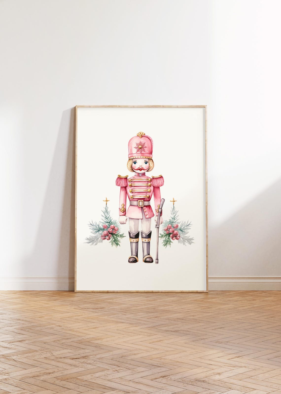 Pink Nutcracker Watercolor Pastel Christmas Holiday Wall Poster - Image 2