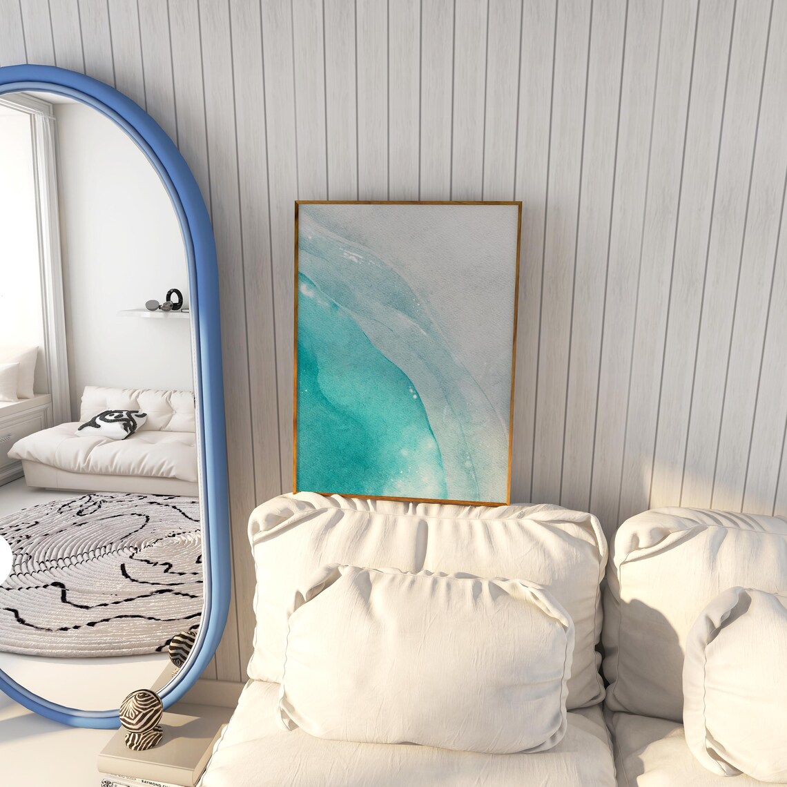 Teal Blue Ocean Swirl Abstract Watercolor Modern Coastal Decor Poster - Image 4