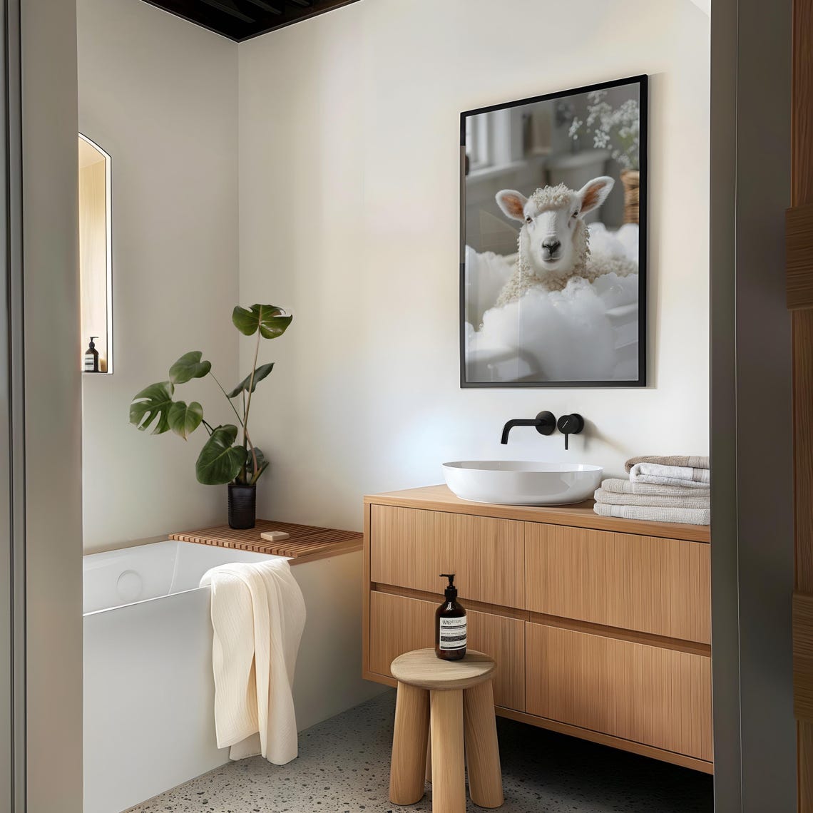 Fluffy Sheep in a Bubble Bath Funny Animal Photography Poster - Image 2