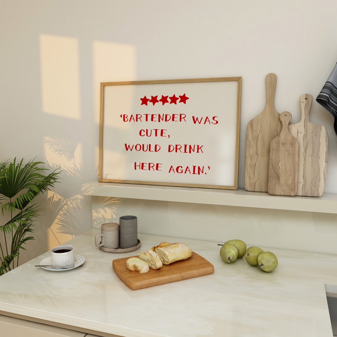 Bartender Was Cute Would Drink Here Again Red Five Star Review Poster - Image 2