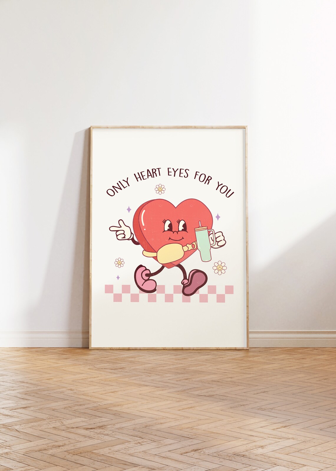 Only Heart Eyes For You Retro Cartoon Heart Valentine Quote Poster - Image 4