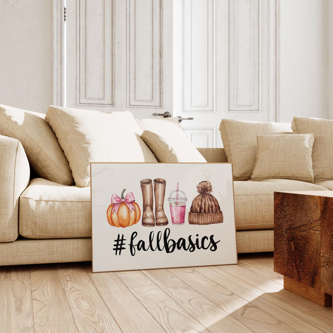 Fall Basics Watercolor Pumpkin Boots Beanie Cozy Autumn Poster - Image 4