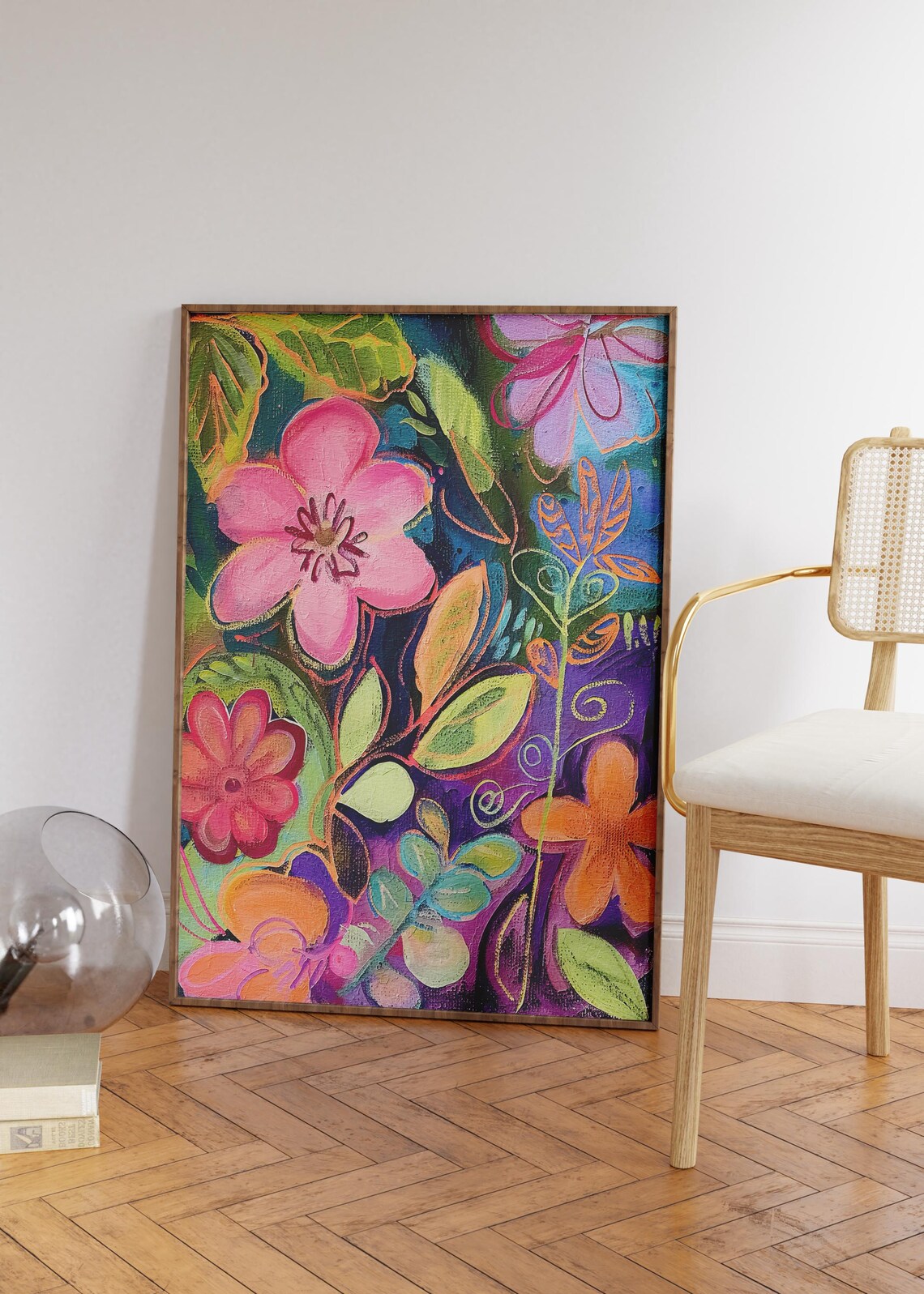 Vibrant Abstract Flower Garden Poster in Teal Purple and Hot Pink - Image 4