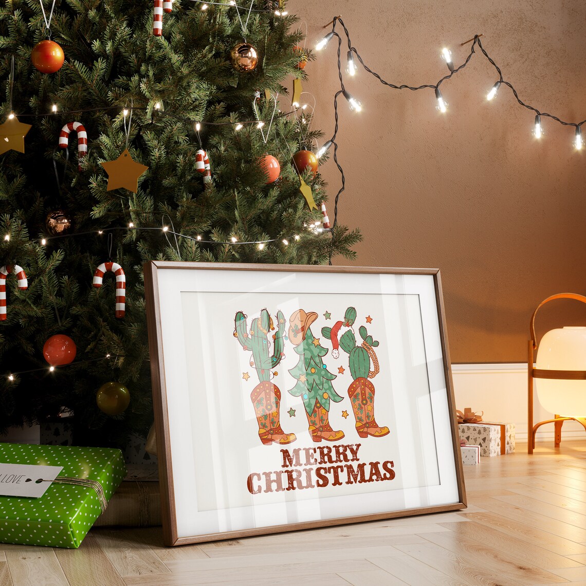 Merry Christmas Cactus Cowboy Boots Desert Western Holiday Poster - Image 5
