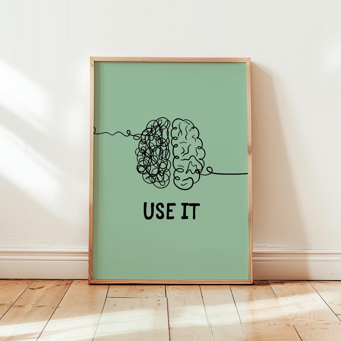 Use It Half Tangled Brain Line Drawing Sage Green Mental Health Poster - Image 2