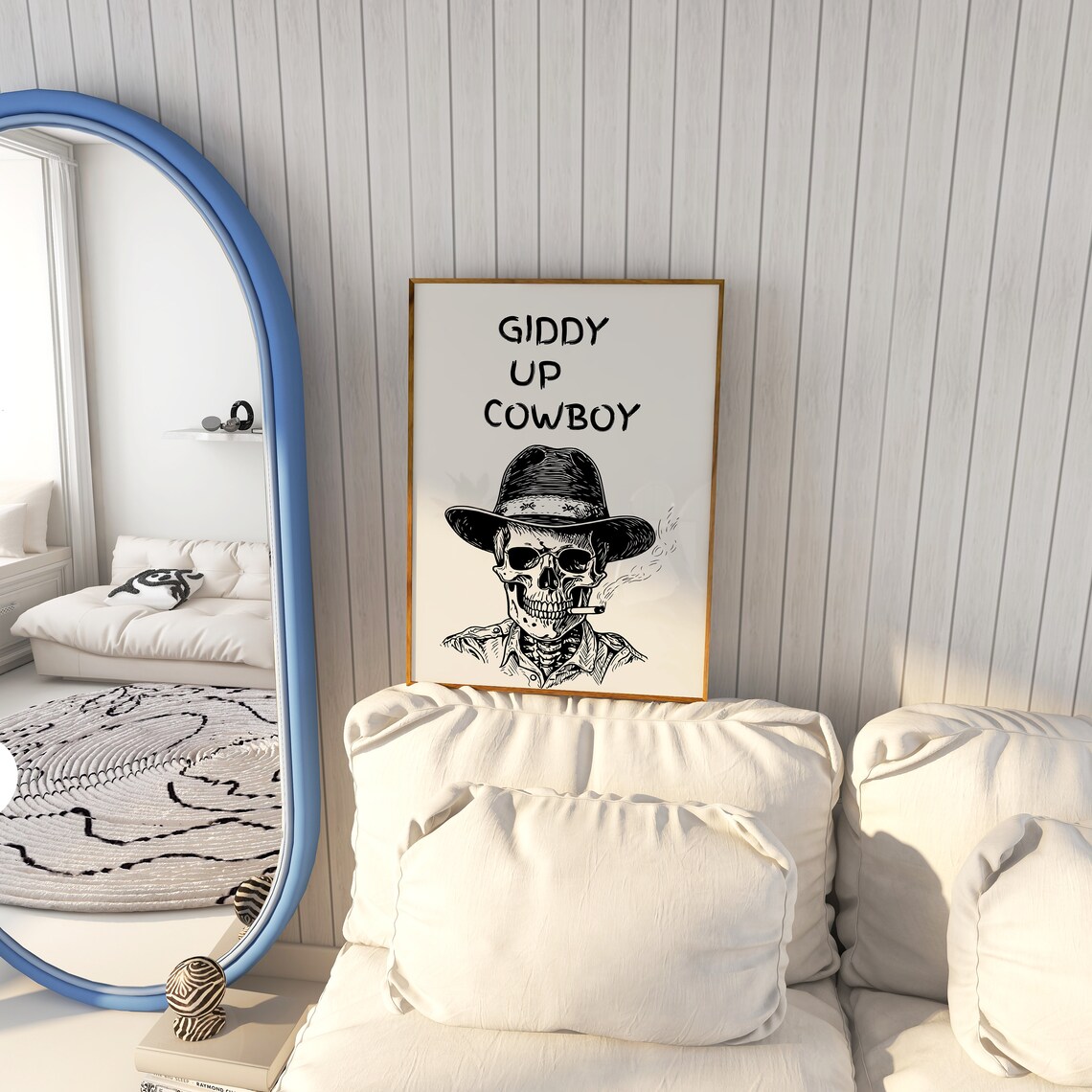 Giddy Up Cowboy Skeleton Hat Smoking Western Quote Art Poster - Image 4