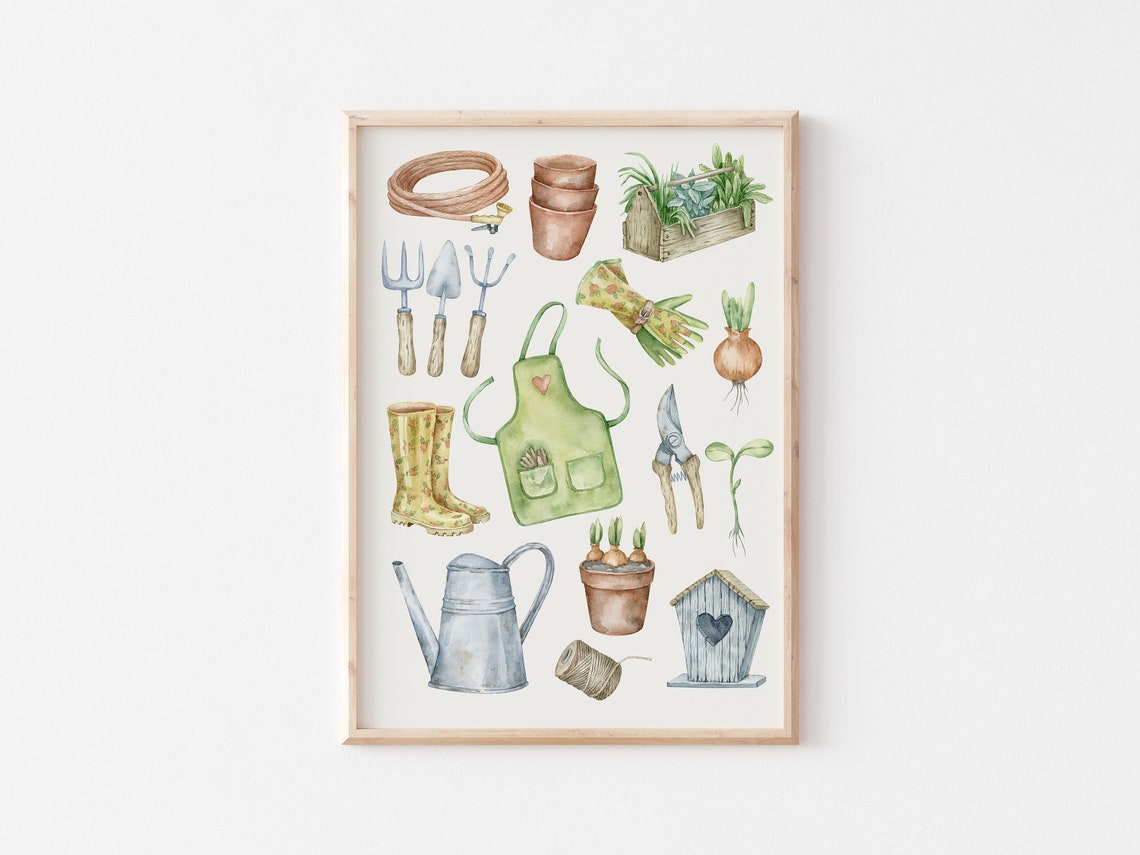 Watercolor Gardening Tools Collection Poster Gift for Garden Lovers - Image 5