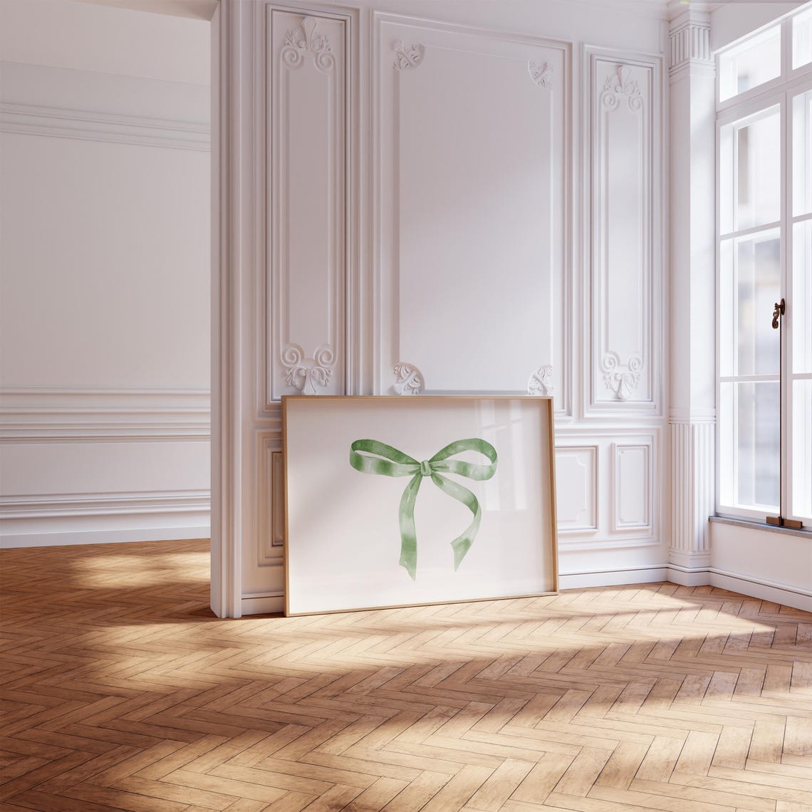 Green Ribbon Watercolor Bow Horizontal Balletcore Room Poster - Image 3