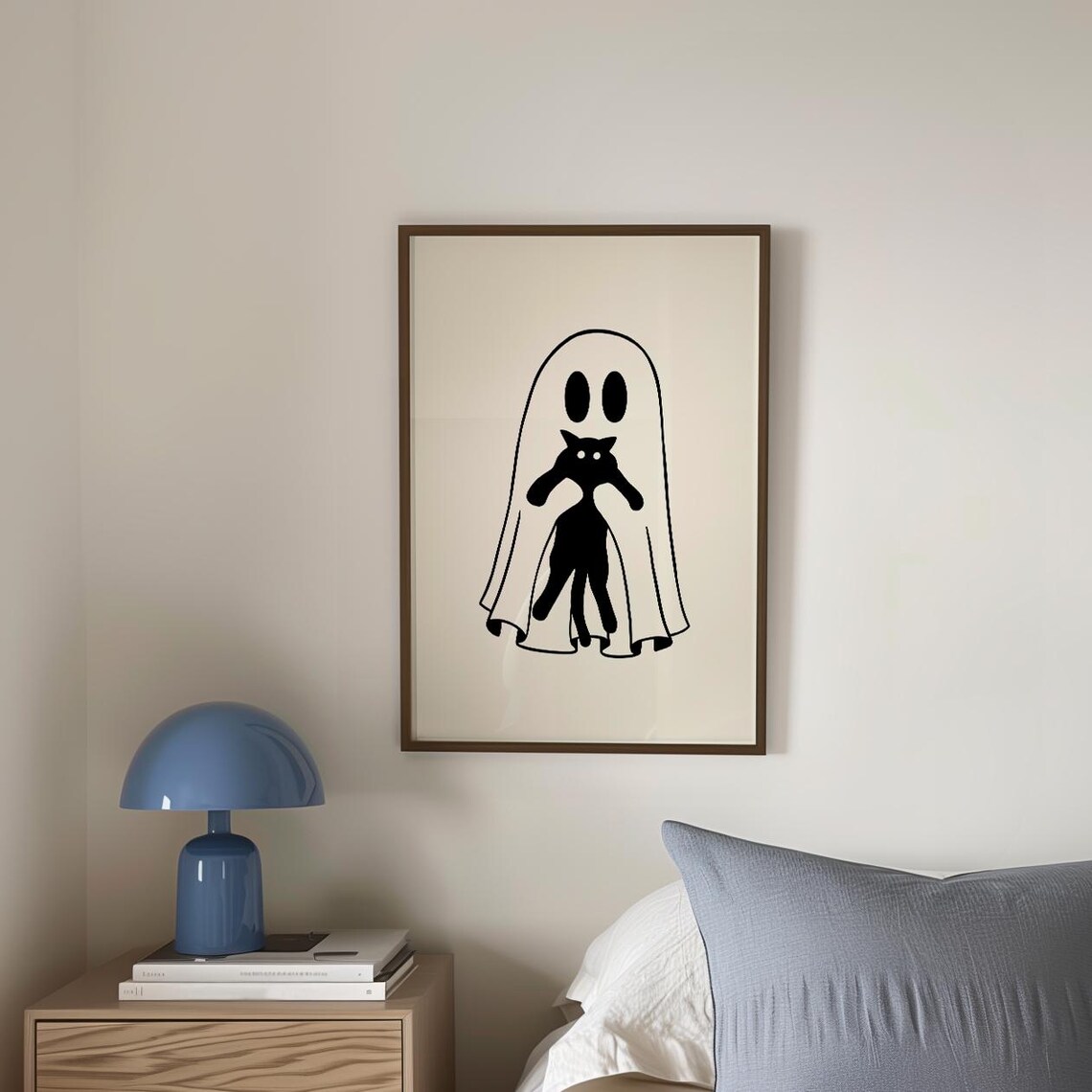 Ghost With Black Cat Halloween Prints Halloween Printables Cute Halloween Prints Ghost Cat Art Quirky Halloween Decor - Image 3