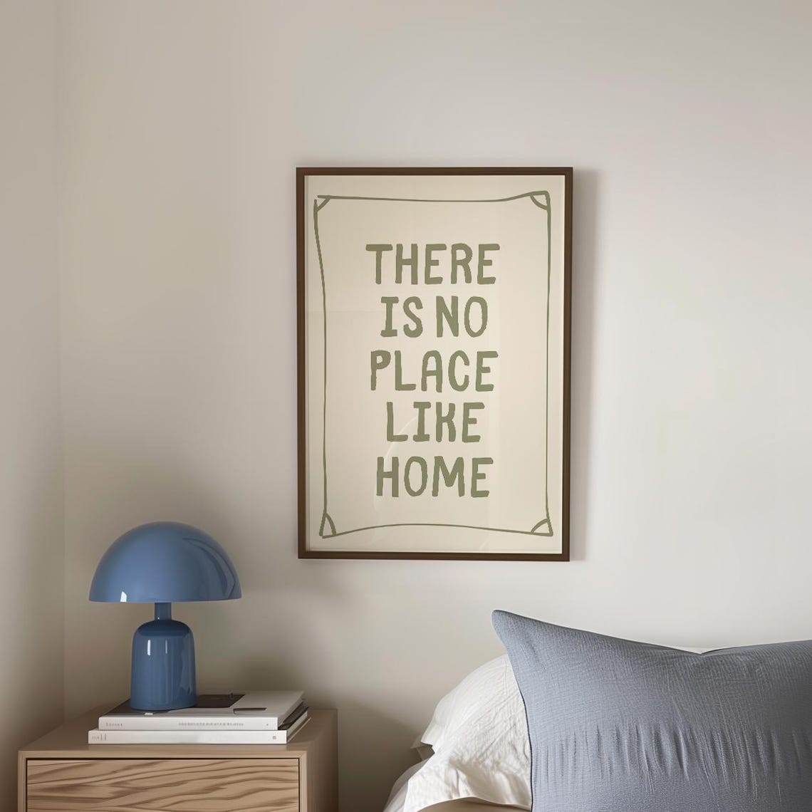 There Is No Place Like Home Green Line Border Cozy Quote Poster - Image 3