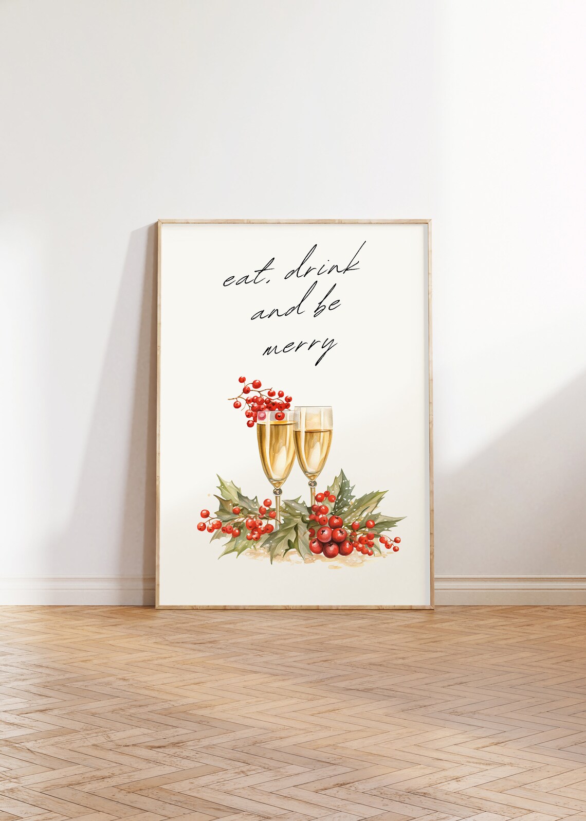 Eat Drink and Be Merry Watercolor Champagne Toast Bar Cart Holiday Poster - Image 3