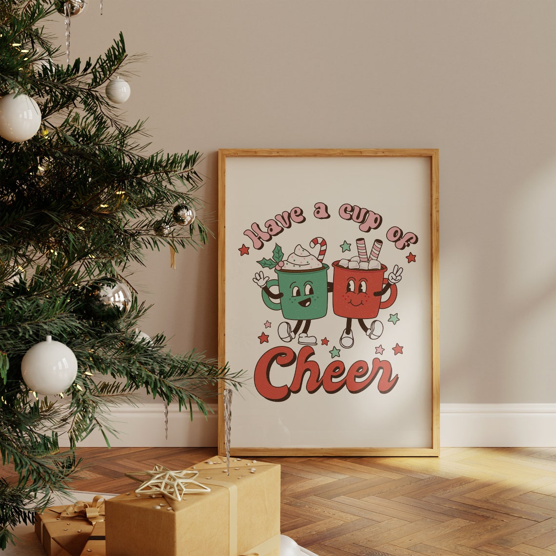 Have A Cup Of Cheer Retro Christmas Cocoa Mugs Holiday Poster - Image 4