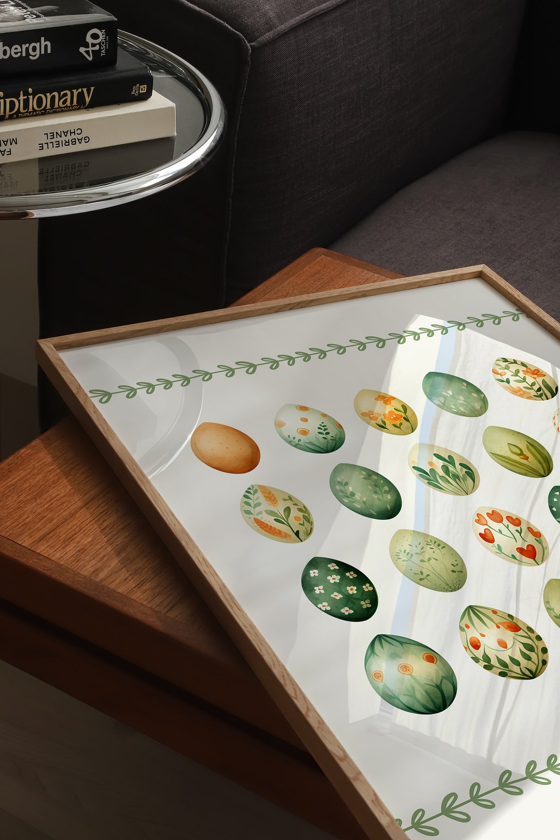 Green and Gold Botanical Painted Easter Eggs Grid Watercolor Poster - Image 3