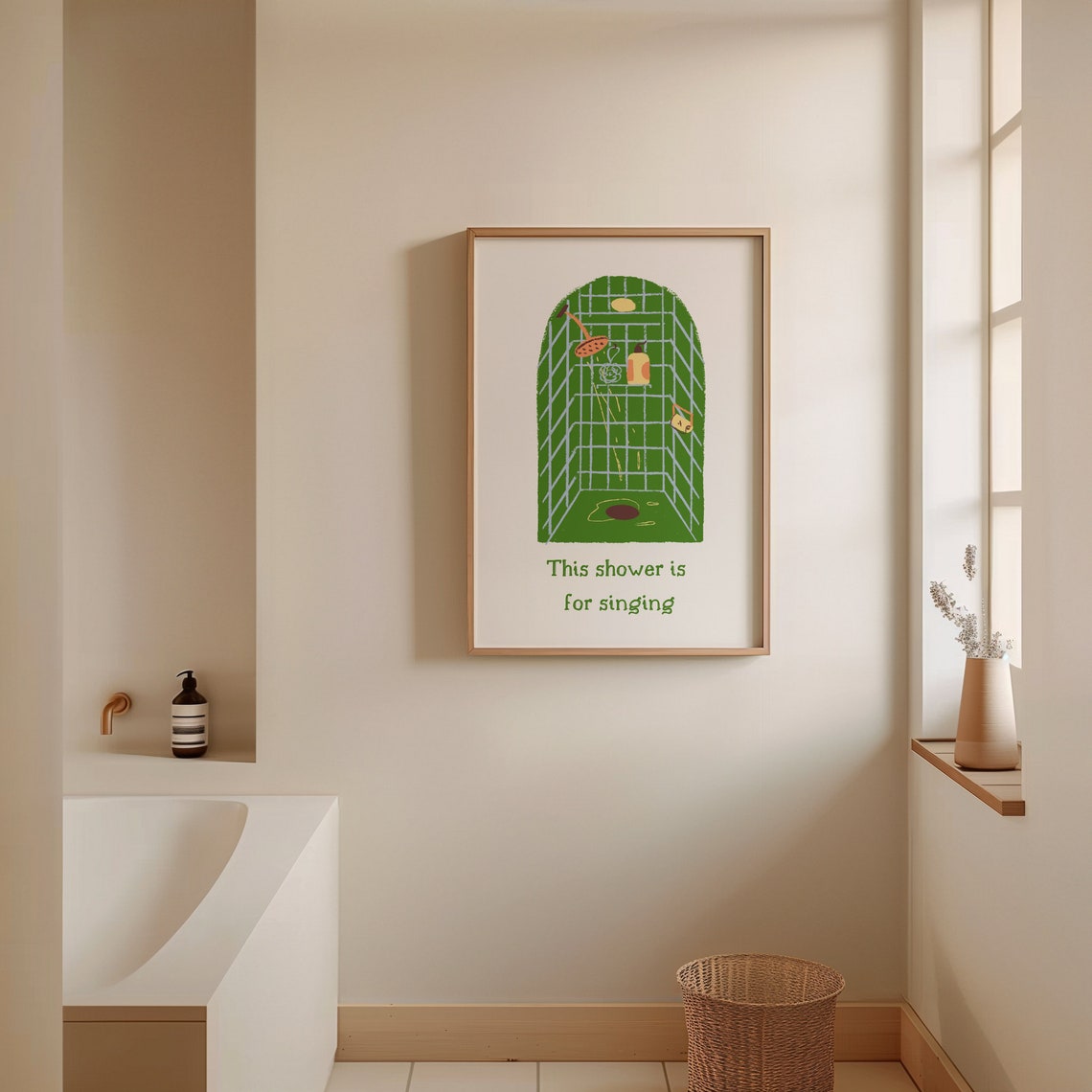 This Shower Is For Singing Green Tile Illustration Quote Poster - Image 5