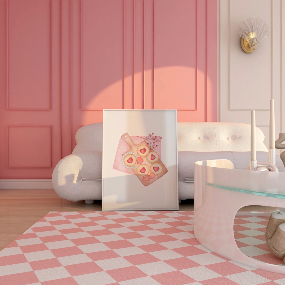 Pink Valentine Cookie Watercolor Print, Minimalist Decor - Image 4