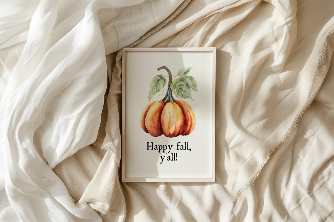 Happy Fall Y'all Watercolor Pumpkin Wall Poster for Cozy Autumn Decor - Image 5