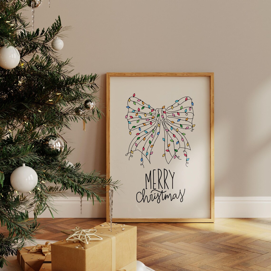 Merry Christmas Bow Made of Fairy Lights Minimalist Holiday Poster - Image 4