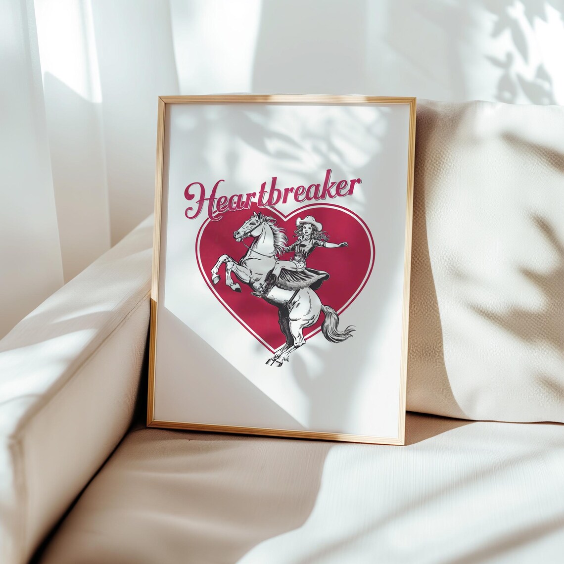 Heartbreaker Cowgirl Riding Horse Retro Pink Heart Valentine Poster - Image 4