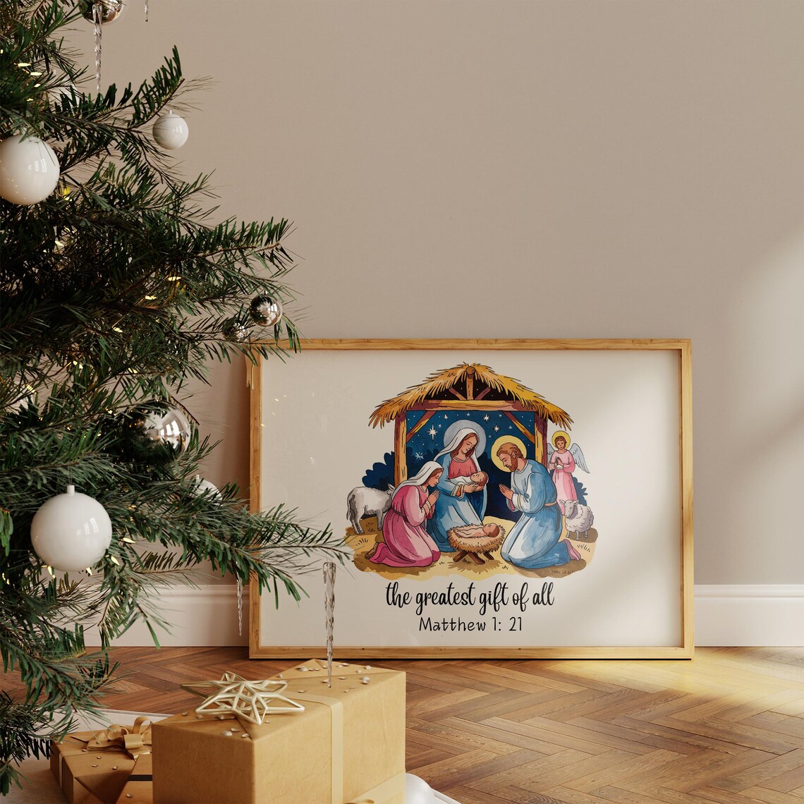 The Greatest Gift Of All Nativity Scene Religious Christmas Poster - Image 4