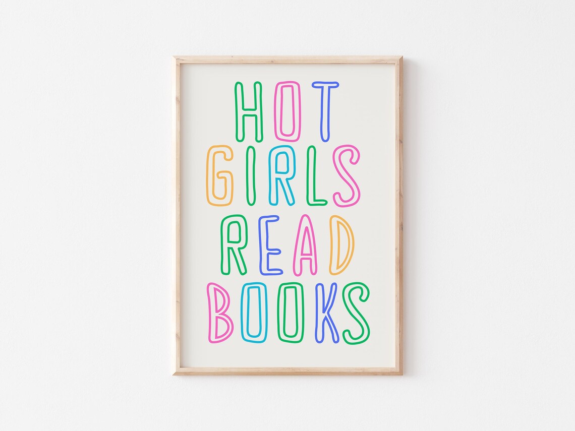 Hot Girls Read Books Rainbow Outlined Typography Quote Poster - Image 4