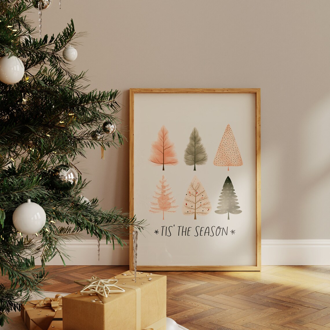 Tis The Season Six Nordic Style Christmas Trees Minimalist Poster - Image 4