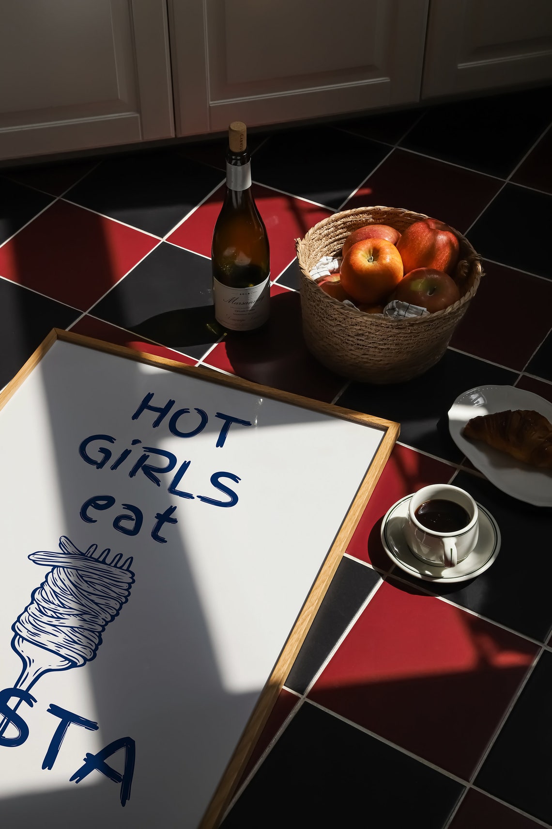 Hot Girls Eat Pasta Fork Twirling Spaghetti Funny Kitchen Poster - Image 3