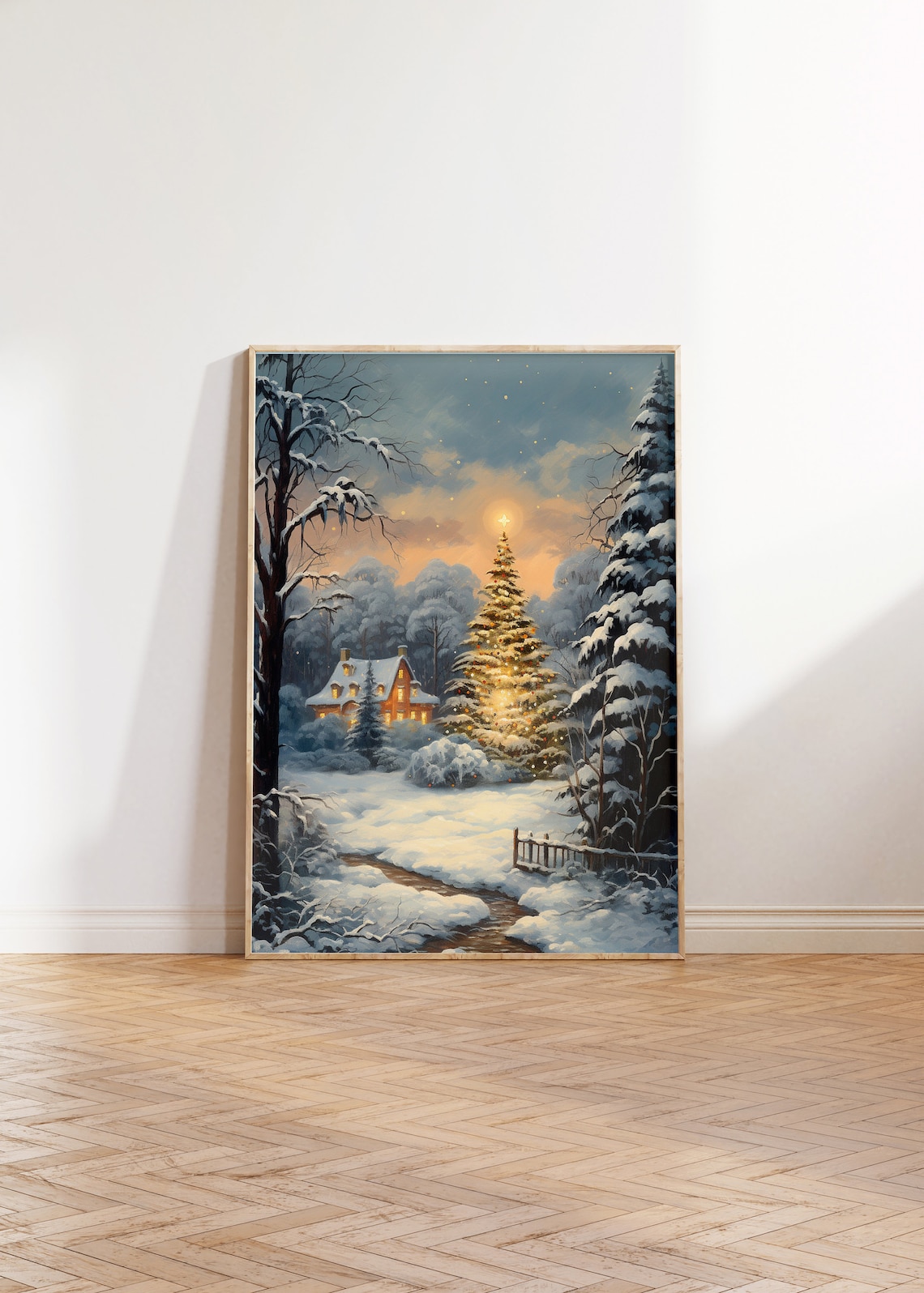 Snowy Christmas Village With Glowing Tree Vintage Oil Painting Poster - Image 4