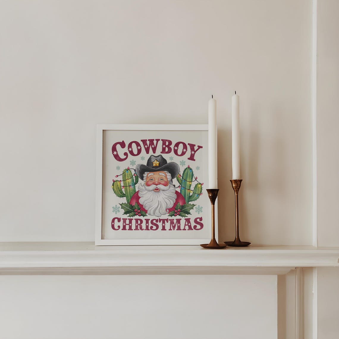 Cowboy Christmas Vintage Santa With Cacti Western Holiday Poster - Image 2