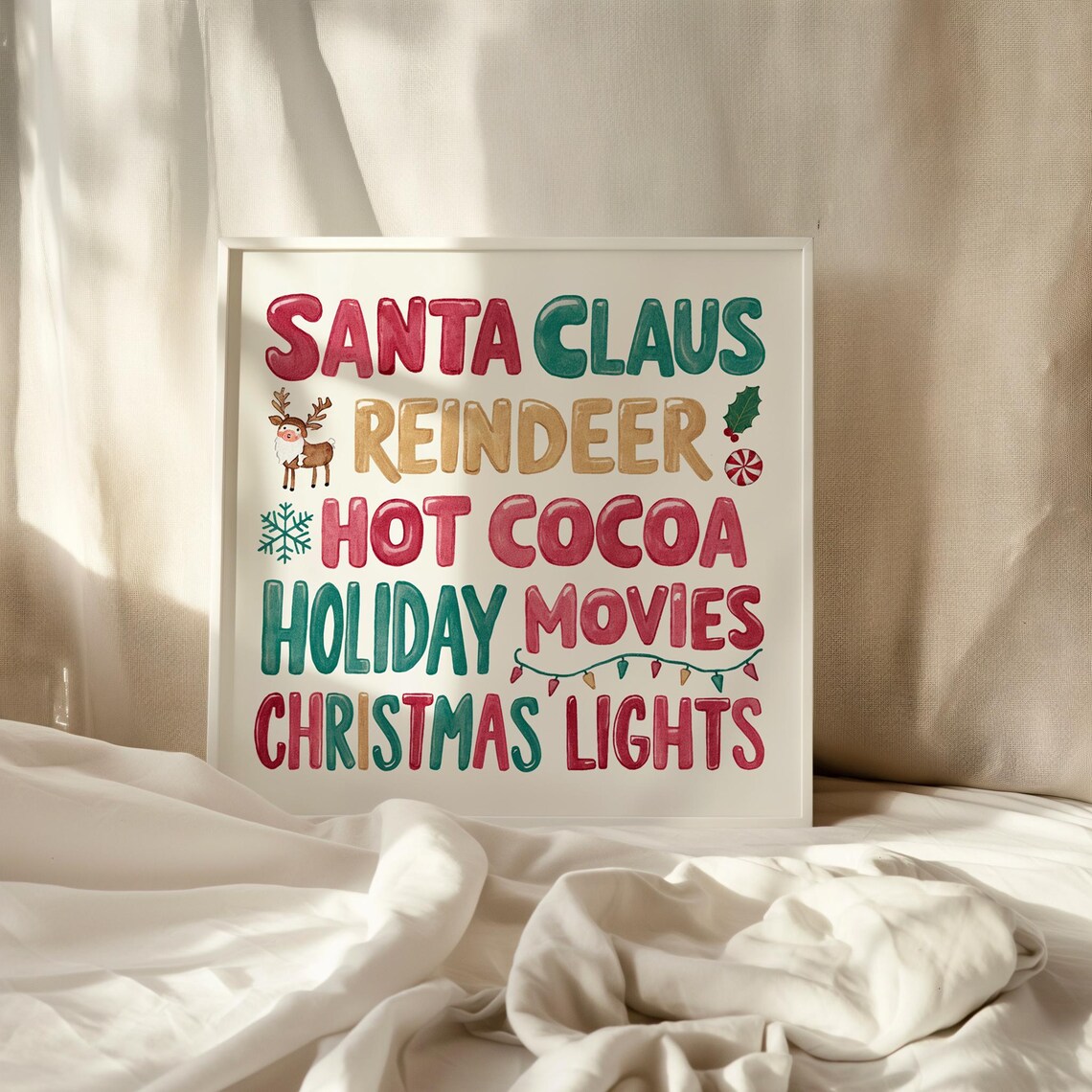 Santa Claus Reindeer Hot Cocoa Retro Stacked Christmas Quote Poster - Image 2