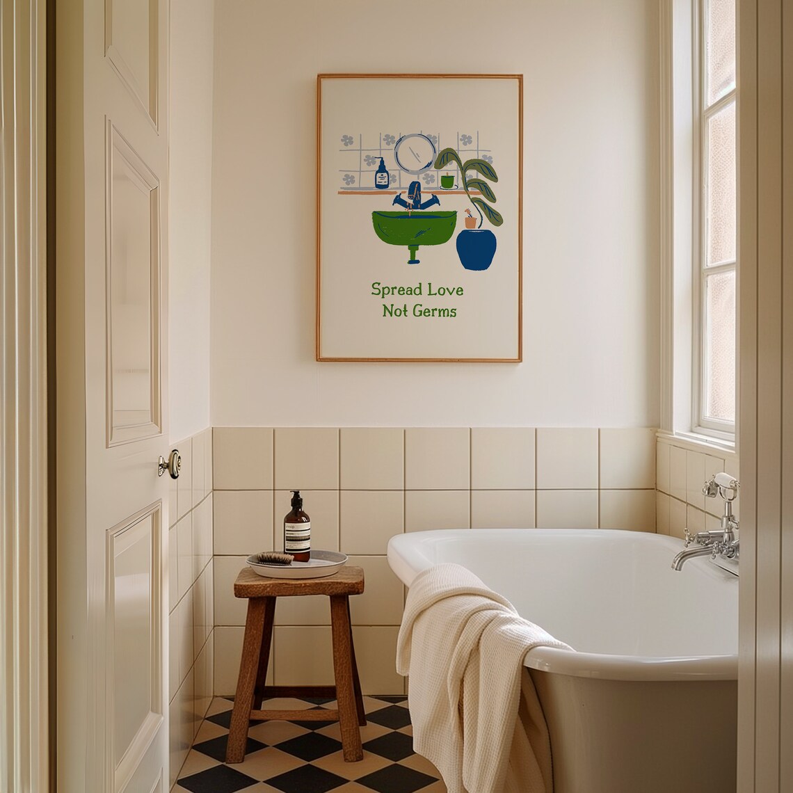 Spread Love Not Germs Retro Bathroom Wall Art Print - Image 4