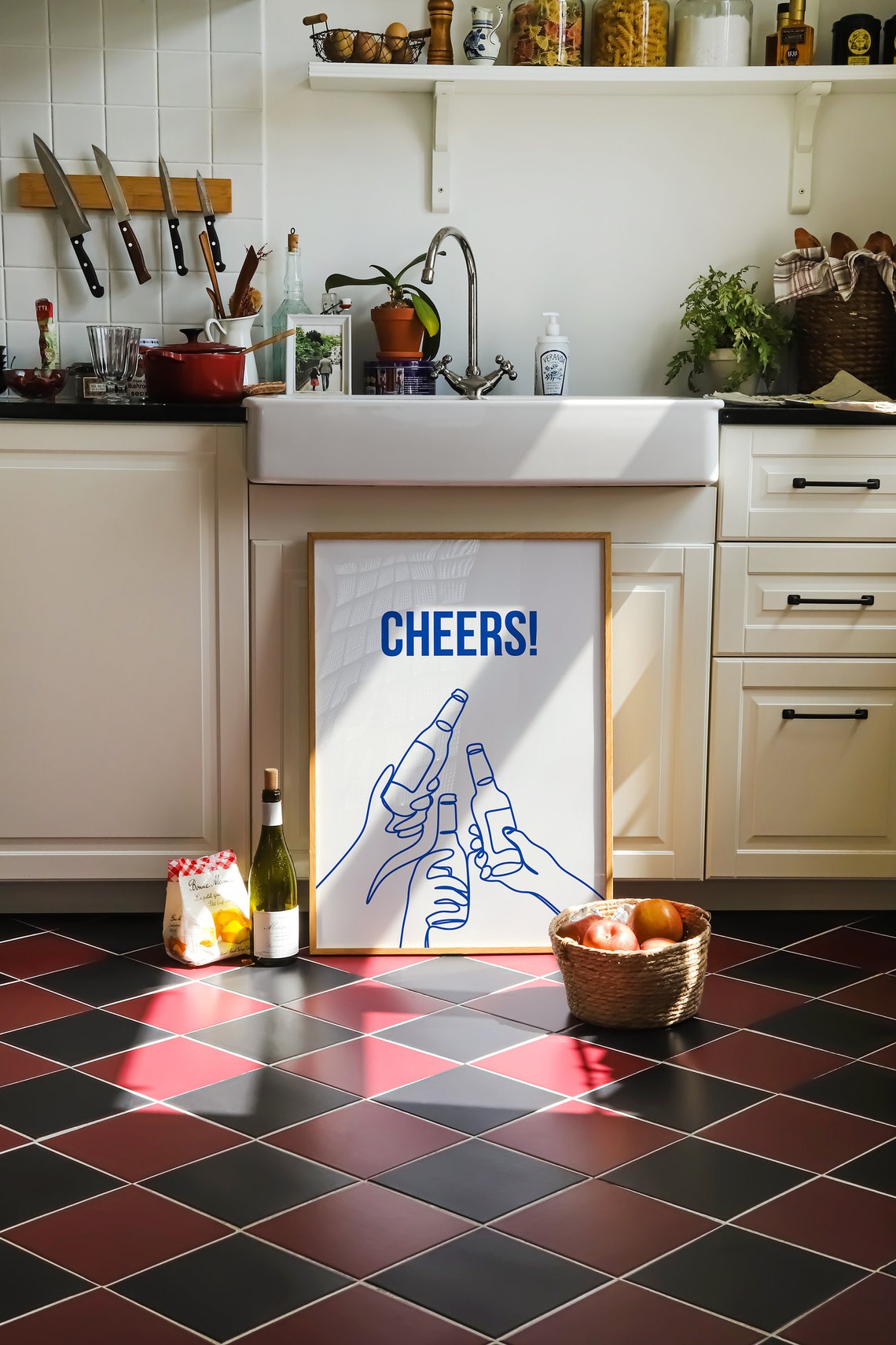 Cheers Blue Line Art Beer Bottles Minimalist Kitchen Bar Poster - Image 4