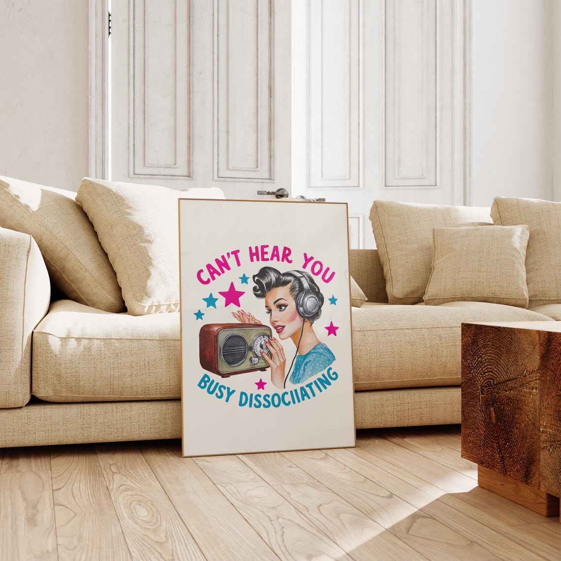 Cant Hear You Busy Dissociating Retro Headphones Quote Poster - Image 3