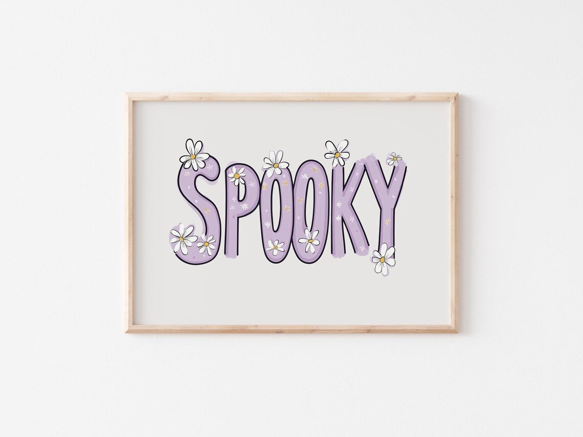 Spooky Lavender Floral Bubble Letter Preppy Typography Halloween Poster - Image 4