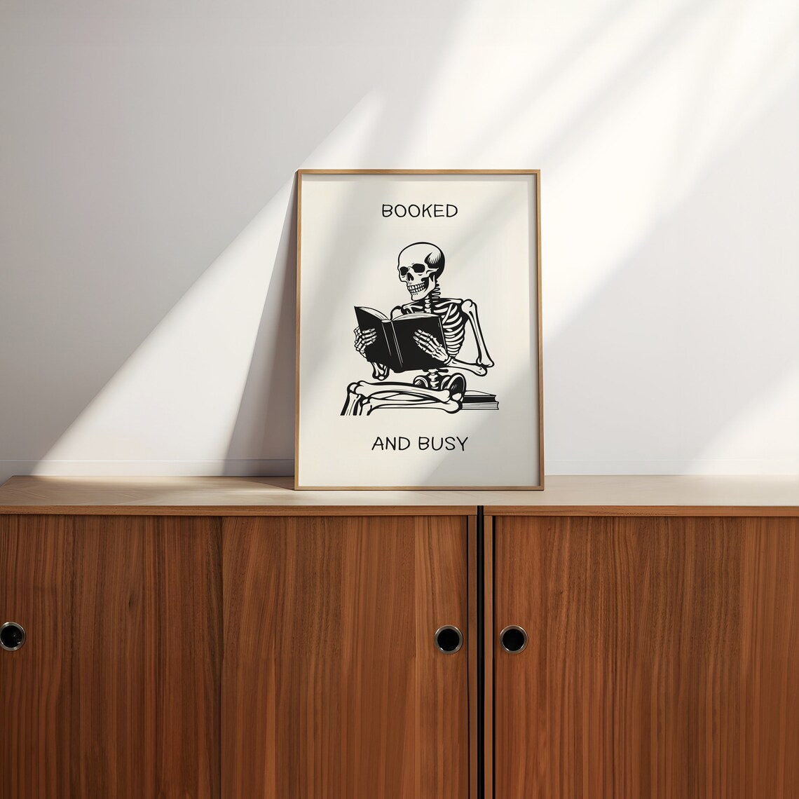 Booked And Busy Skeleton Reading Poster, Retro Quote - Image 2