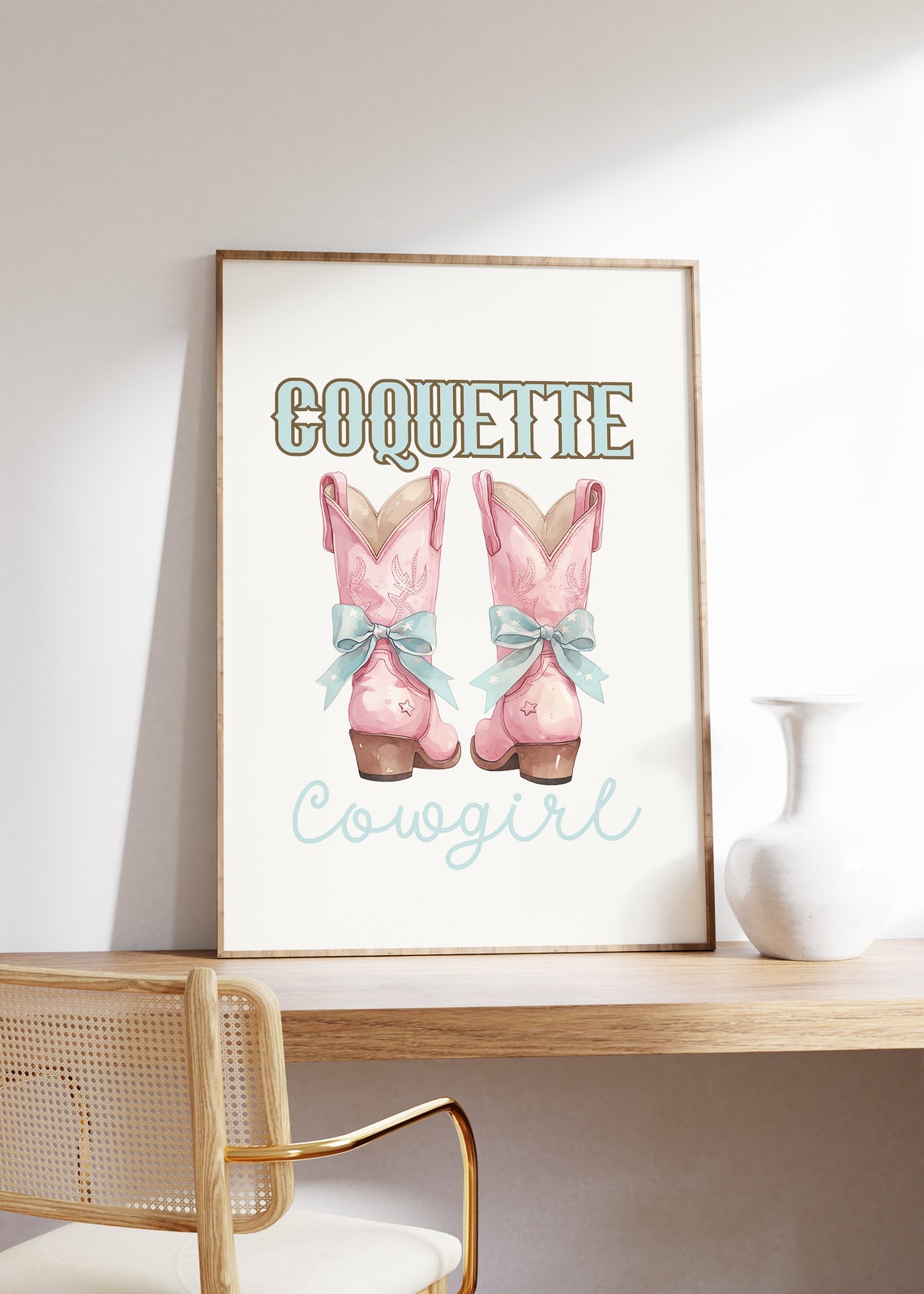 Coquette Western Decor Coquette Cowgirl Art Cowgirl Boots Bow Pink Western Girly Wall Art Preppy Apartment Decor Cowgirl Art - Image 2