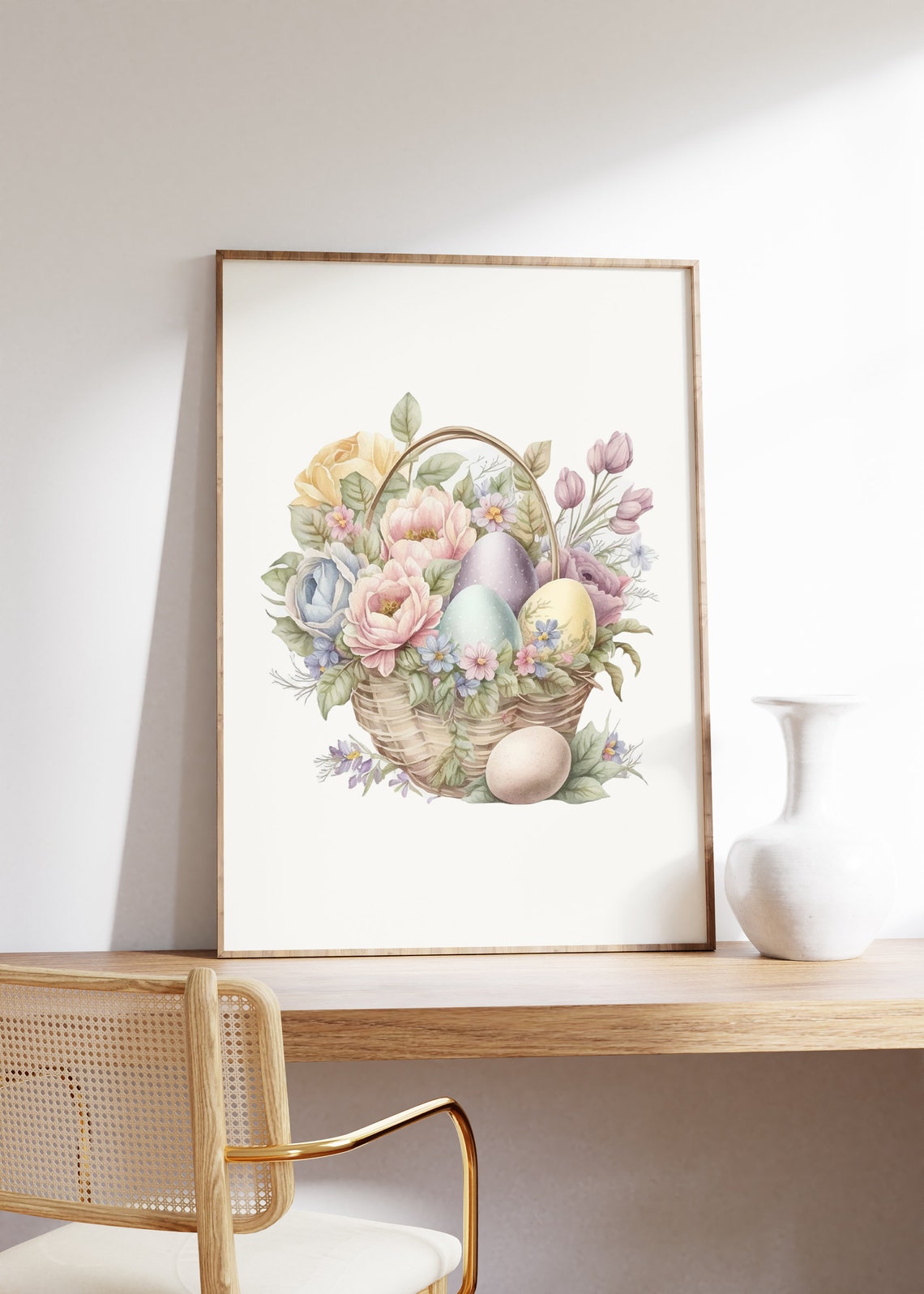 Vintage Easter Basket Overflowing With Pastel Blooms Art Poster - Image 2