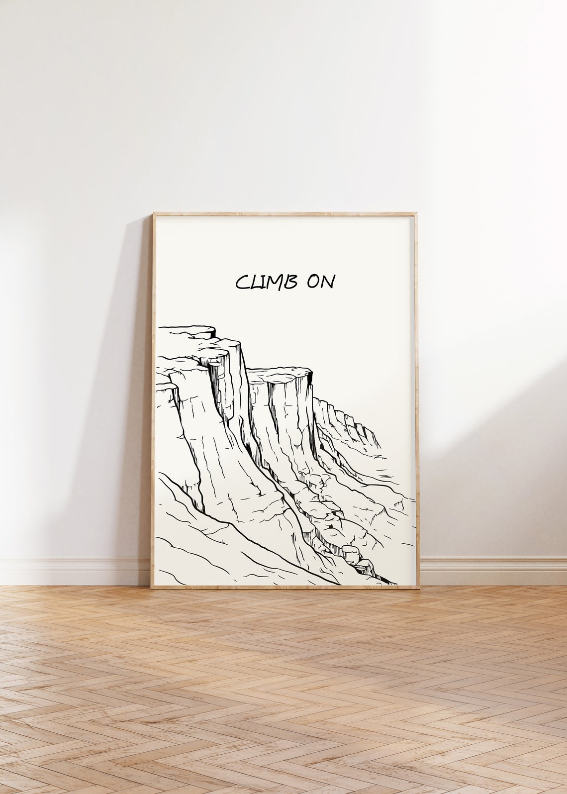 Climb On Minimalist Rock Climbing Desert Cliff Line Drawing Poster - Image 3