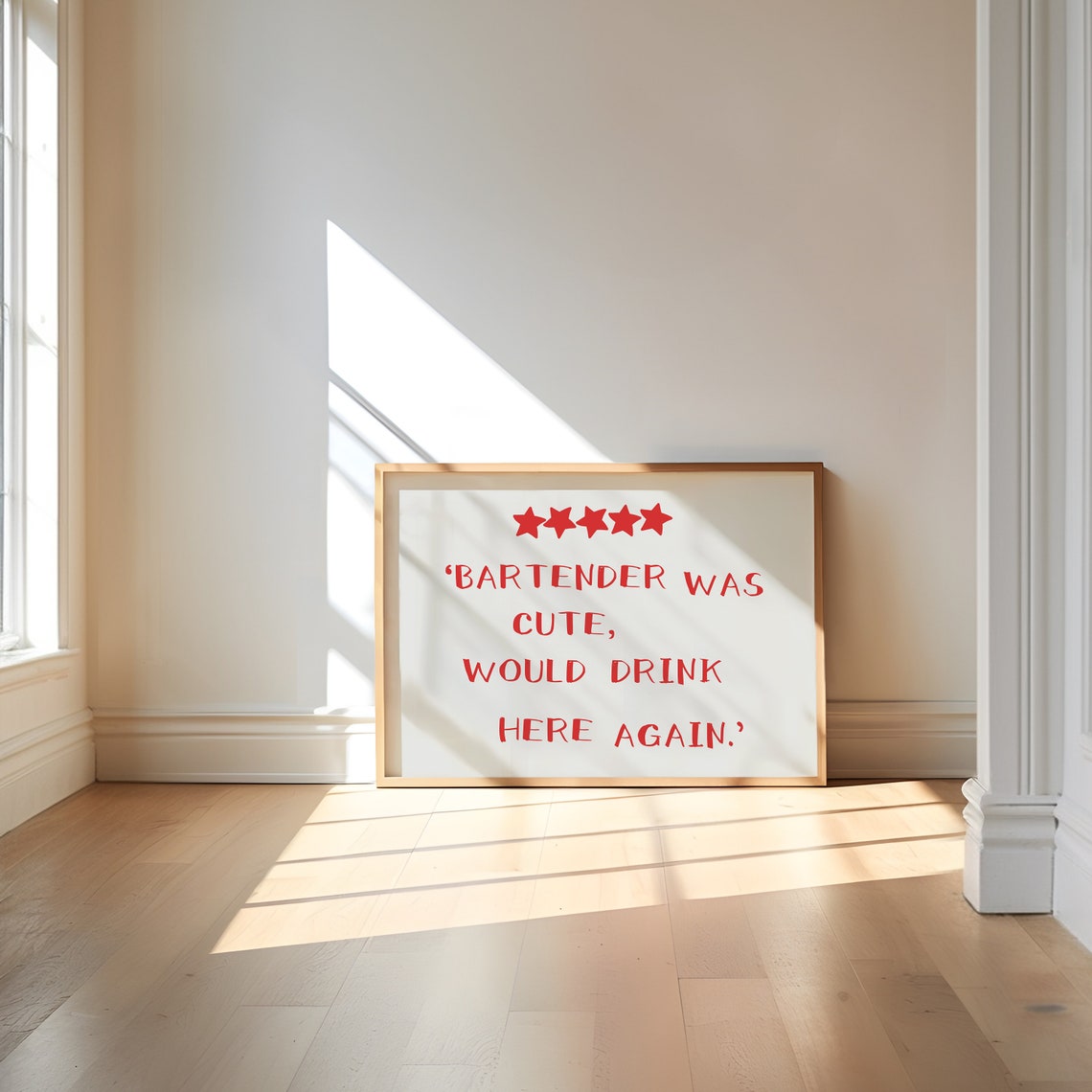 Bartender Was Cute Would Drink Here Again Red Five Star Review Poster - Image 3