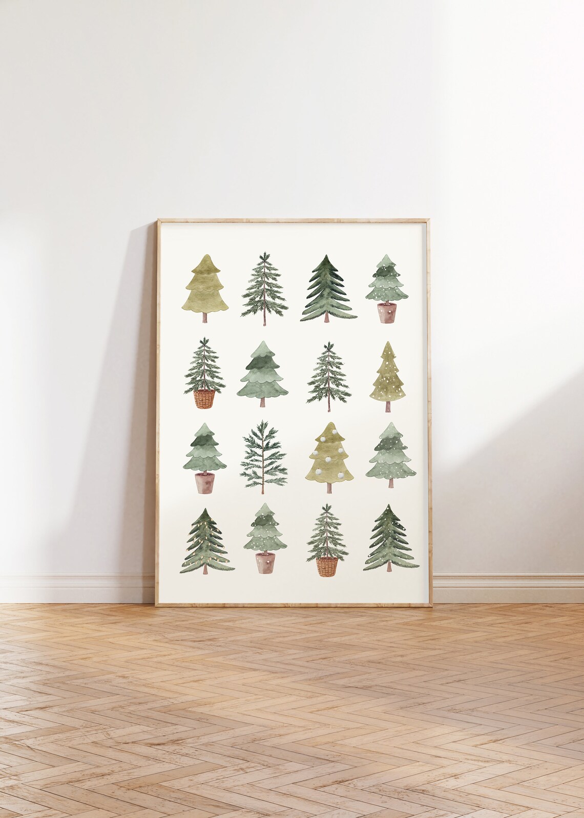 Sixteen Watercolor Evergreen Trees Grid Minimalist Christmas Holiday Poster - Image 3