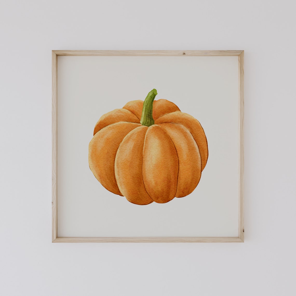 Watercolor Orange Pumpkin With Tall Green Stem Fall Art Poster - Image 2