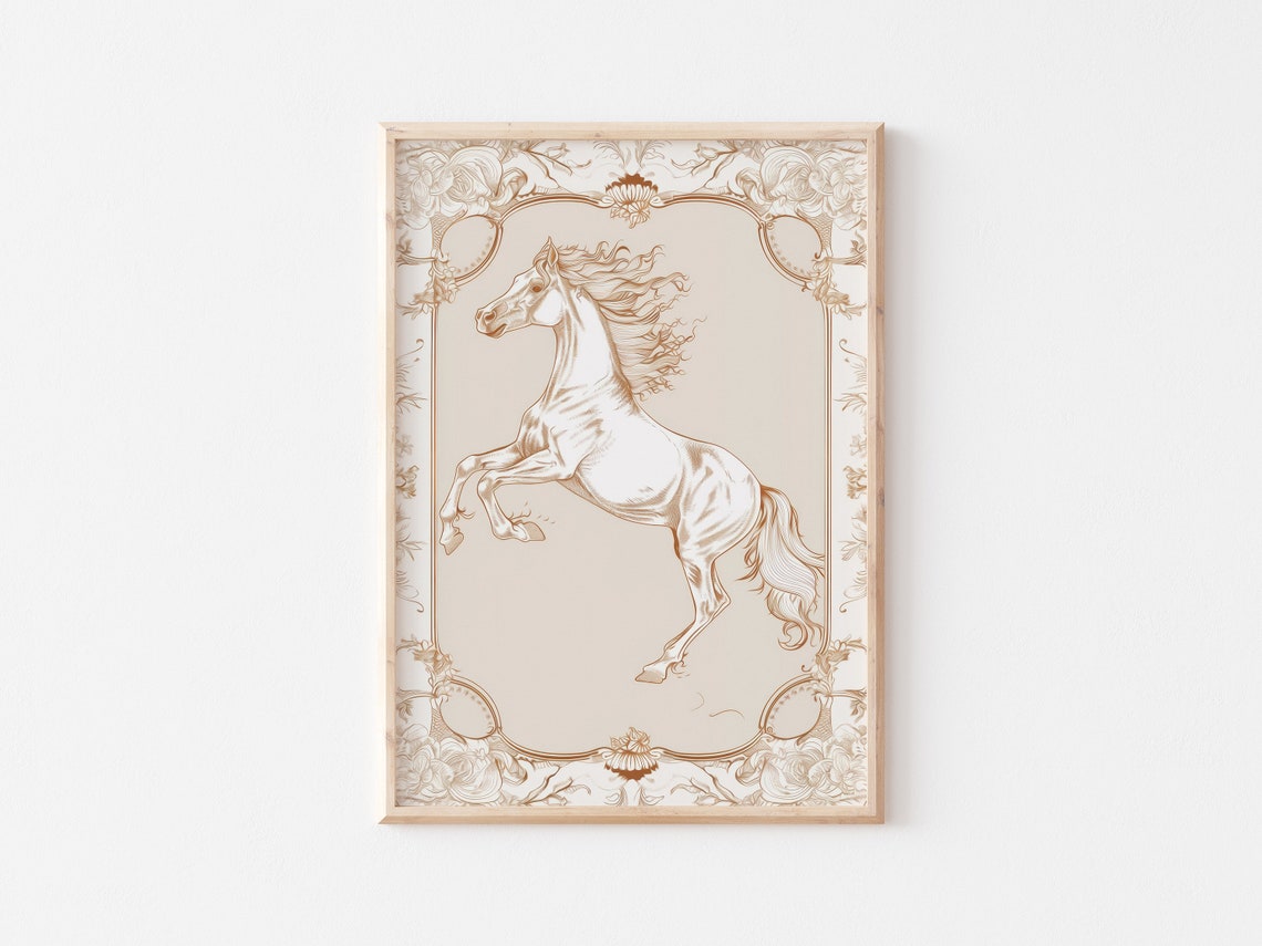 White Horse Wall Art Vintage Horse Print Vintage Wall Art Farmhouse Wall Art Nursery Horse Poster Golden Wall Art - Image 3