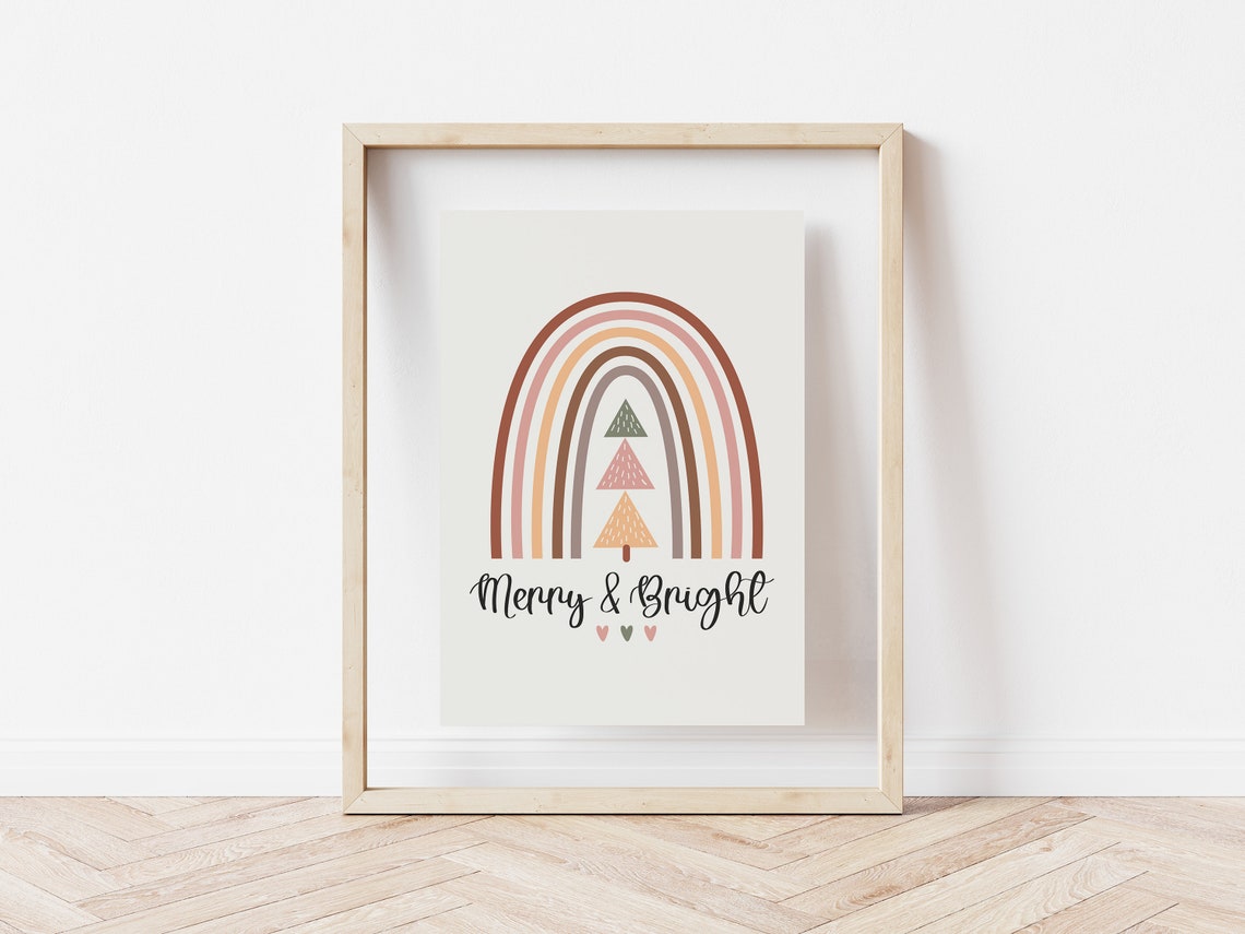 Merry And Bright Boho Rainbow Christmas Tree Minimalist Poster - Image 5