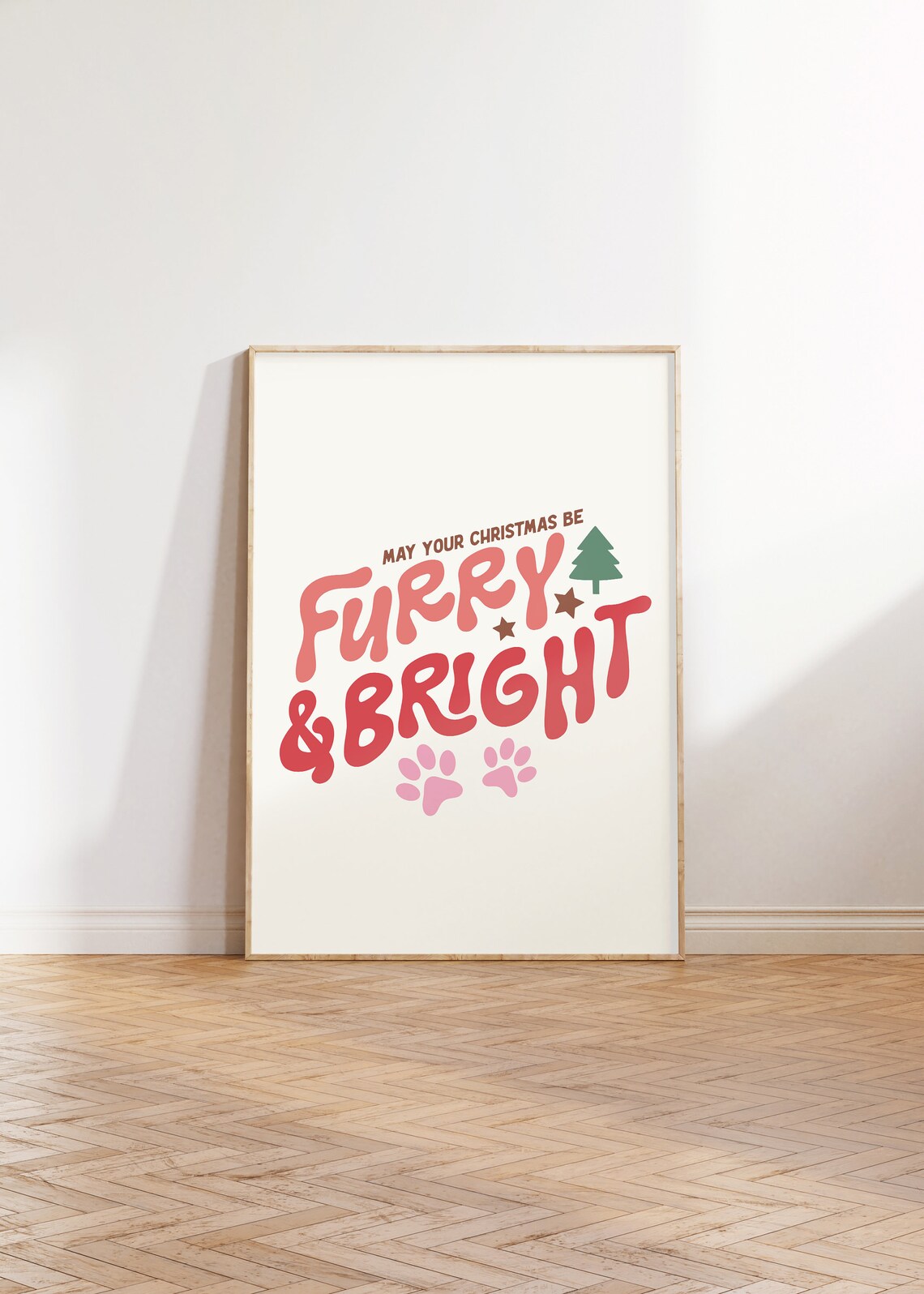 May Your Christmas Be Furry And Bright Dog Paw Typography Poster - Image 2