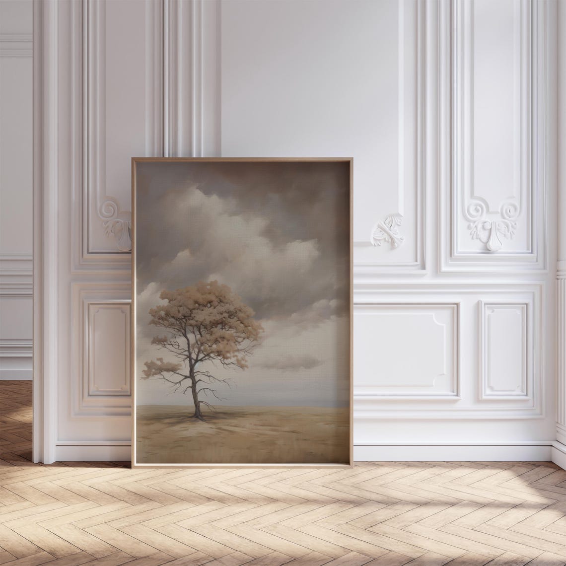Lone Windswept Tree Standing Under Stormy Sky Landscape Print - Image 5