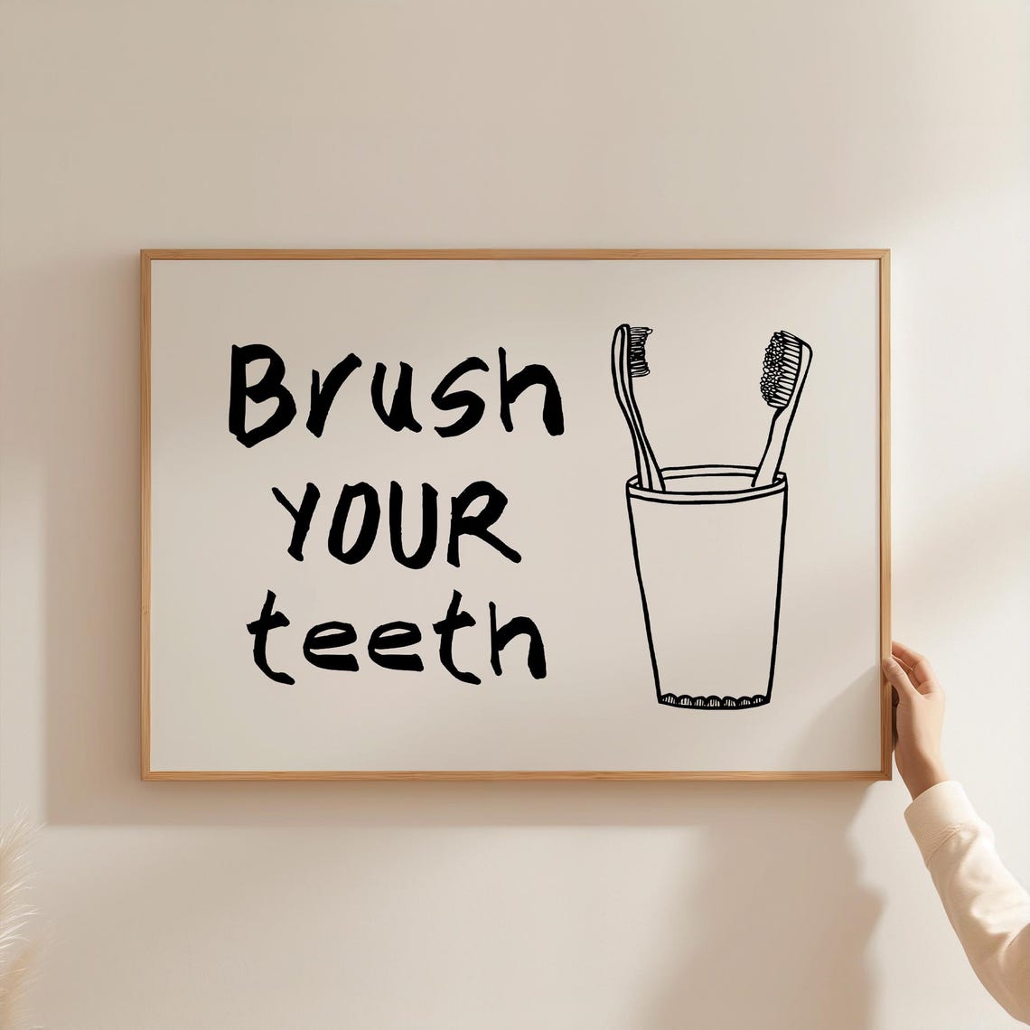 Brush Your Teeth Bathroom Poster with Hand-Drawn Toothbrush Sketch - Image 2