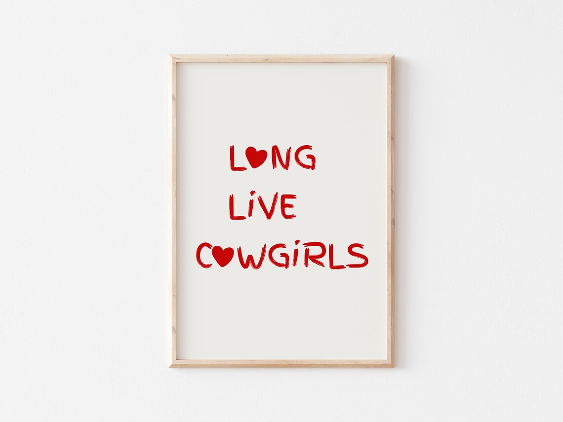 Long Live Cowgirls Red Western Typography Heart Quote Poster - Image 3